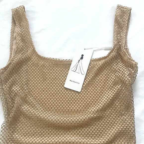 NWT Rhinestone Net Glitter Sparkly Party Club Rave Bling Low Back Maxi Dress - Picture 7 of 17